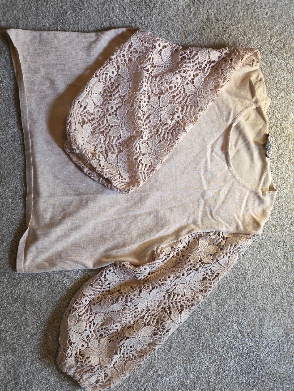 Adrianna Papell Blush Lace-Sleeve Light Sweater XL